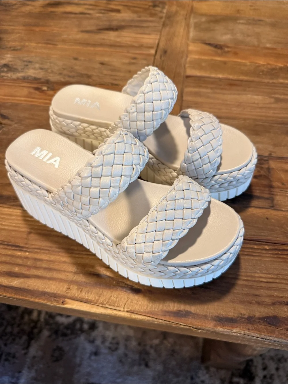 MIA Girls' Braided Double-Strap White Platform Slides